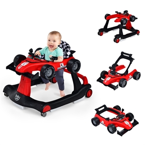 Pemberly Row 4-in-1 Baby Walker Foldable Activity Push Walker Adjustable Red