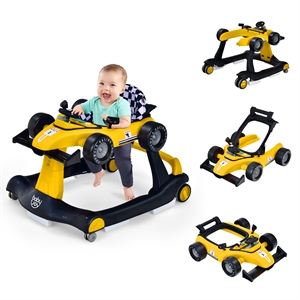 Pemberly Row 4-in-1 Baby Walker Foldable Activity Push Walker Adjustable Yellow
