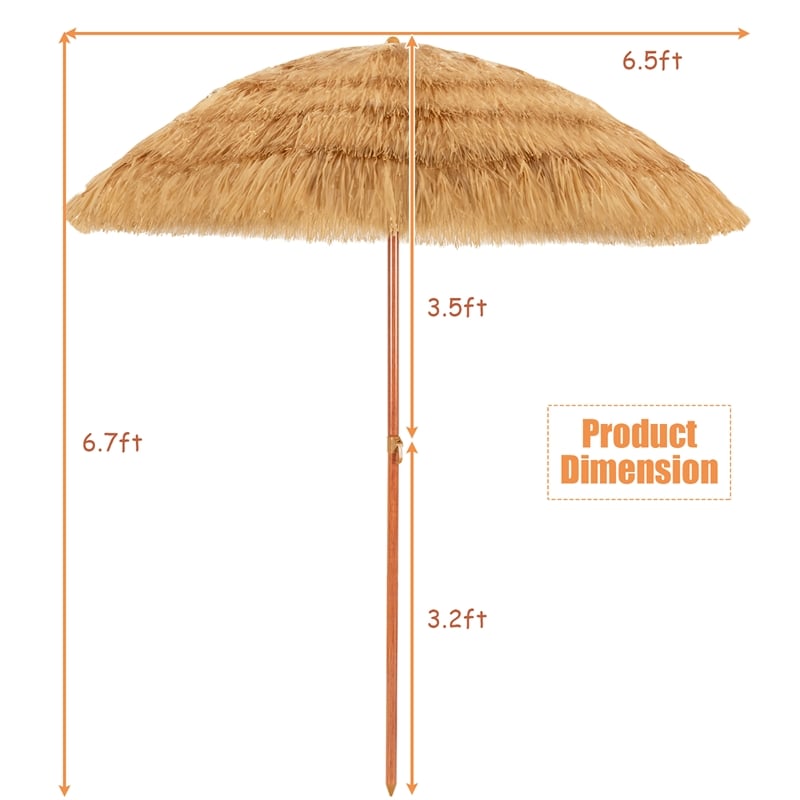 Pemberly Row 6.5 FT Patio Portable Thatched Beach Umbrella Tilt Khaki