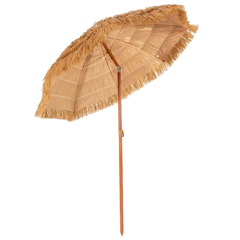 Pemberly Row 6.5 FT Patio Portable Thatched Beach Umbrella Tilt Khaki