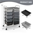 Pemberly Row 15 Drawer Rolling Storage Cart Mobile Cart Organizer Gray
