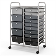 Pemberly Row 15 Drawer Rolling Storage Cart Mobile Cart Organizer Gray