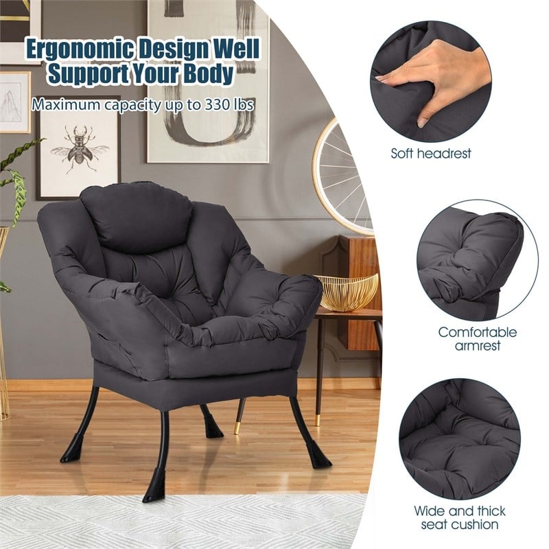 Pemberly Row Polyester Fabric Lazy Chair Single Sofa Chair w/ Side Pocket Gray