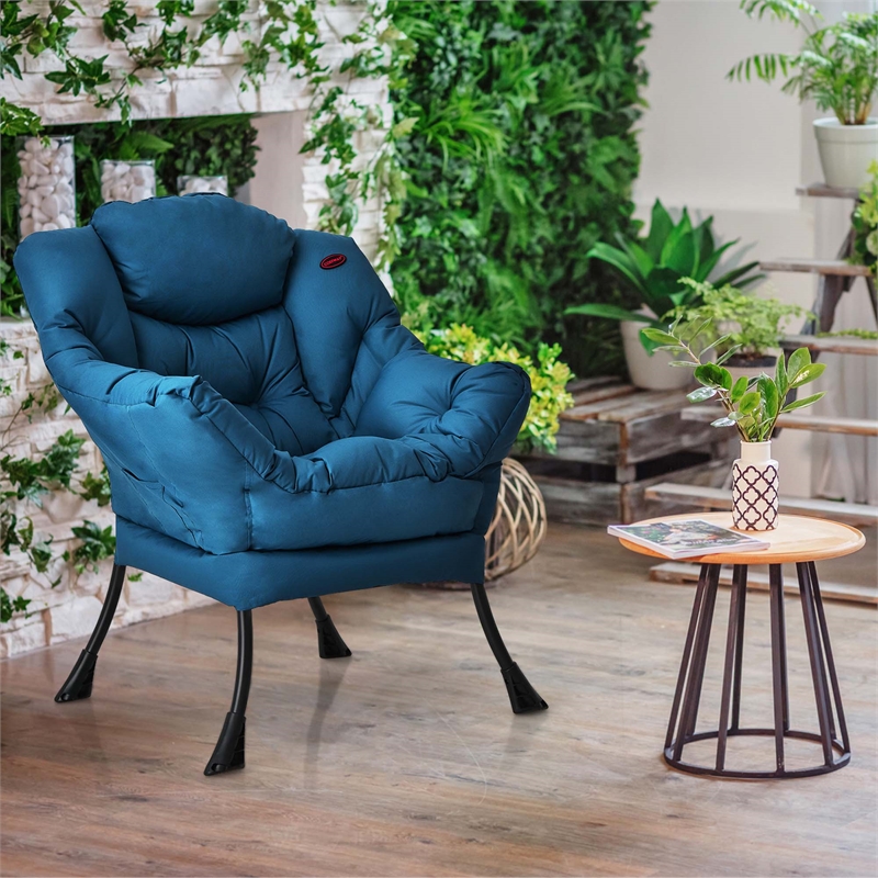 Pemberly Row Polyester Fabric Lazy Chair Single Sofa Chair w/ Side Pocket Navy