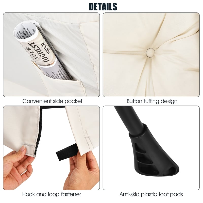 Pemberly Row Polyester Fabric Lazy Chair Single Sofa Chair w/ Side Pocket Beige