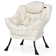 Pemberly Row Polyester Fabric Lazy Chair Single Sofa Chair w/ Side Pocket Beige