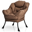 Pemberly Row Polyester Fabric Lazy Chair Single Sofa Chair w/ Side Pocket Brown