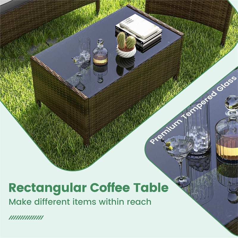Pemberly Row 4 PCS Patio Furniture Set with Tempered Glass Coffee Table Gray