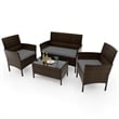 Pemberly Row 4 PCS Patio Furniture Set with Tempered Glass Coffee Table Gray