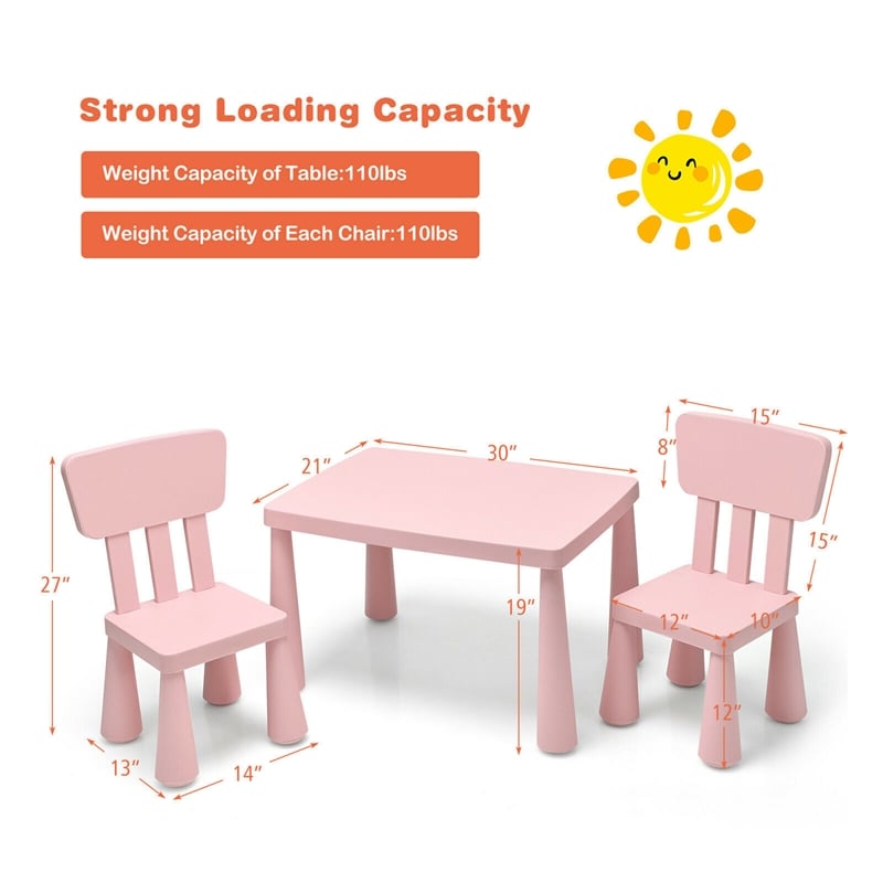 Pemberly Row Kids Table & 2 Chairs Set Toddler Activity Play Dining Baby Gift