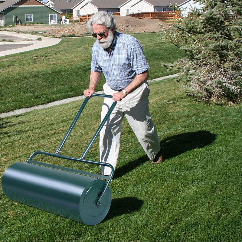 Pemberly Row 13 Gallon Lawn Roller Heavy Duty Steel Push/Pull Sod Roller Green