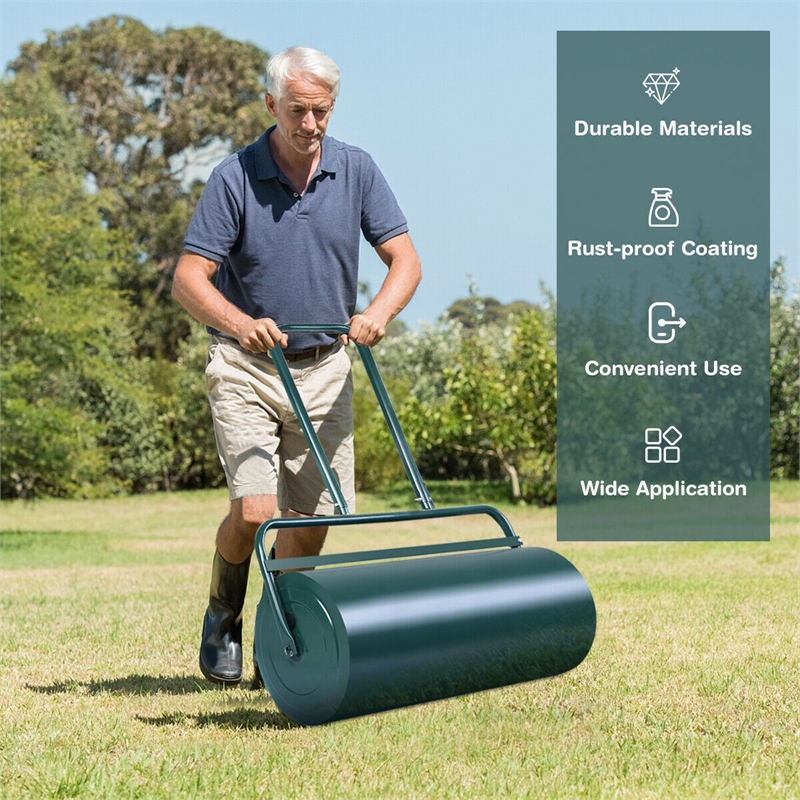 Pemberly Row 13 Gallon Lawn Roller Heavy Duty Steel Push/Pull Sod Roller Green