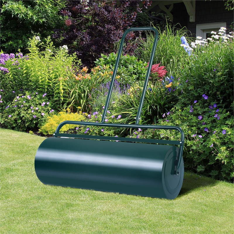Pemberly Row 13 Gallon Lawn Roller Heavy Duty Steel Push/Pull Sod Roller Green