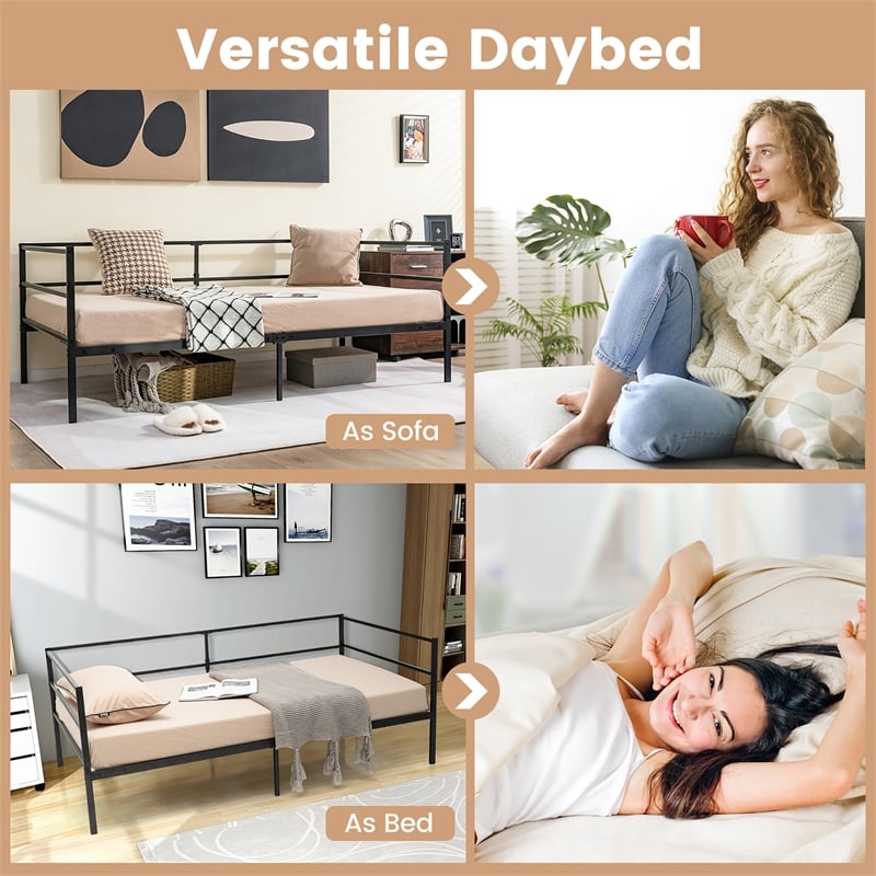 Pemberly Row Twin Daybed Sofa Bed Frame Metal Platform Black