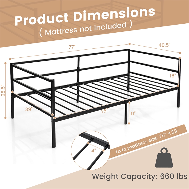 Pemberly Row Twin Daybed Sofa Bed Frame Metal Platform Black