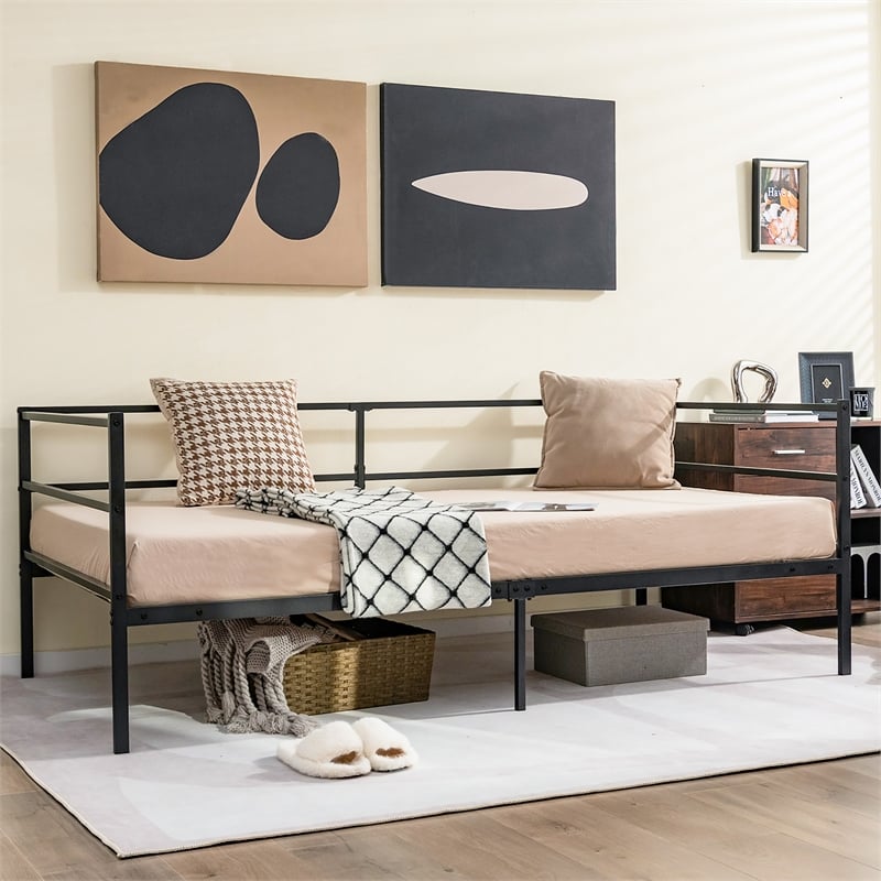 Pemberly Row Twin Daybed Sofa Bed Frame Metal Platform Black