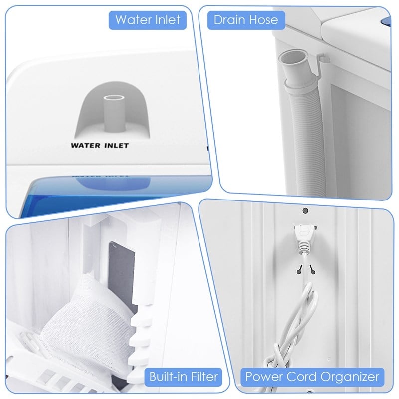 Pemberly Row Portable Mini Compact Twin Tub 20lb Washing Machine White