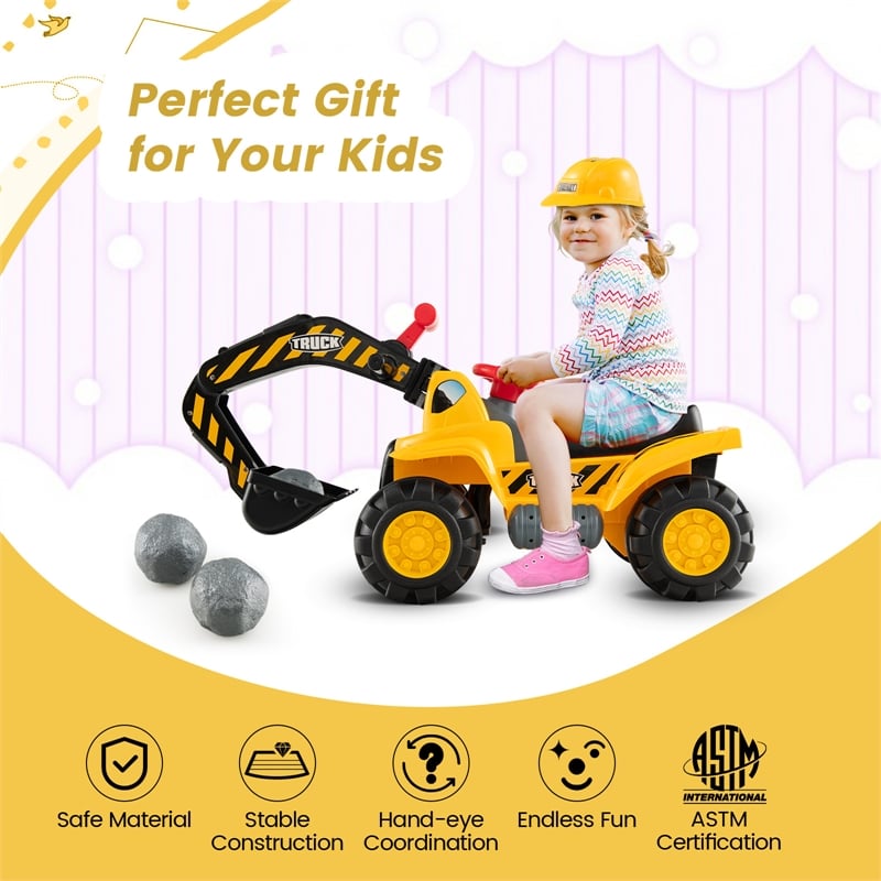 Pemberly Row Kids Toddler Ride On Excavator Digger Truck Scooter Seat Yellow