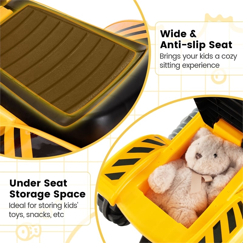 Pemberly Row Kids Toddler Ride On Excavator Digger Truck Scooter Seat Yellow