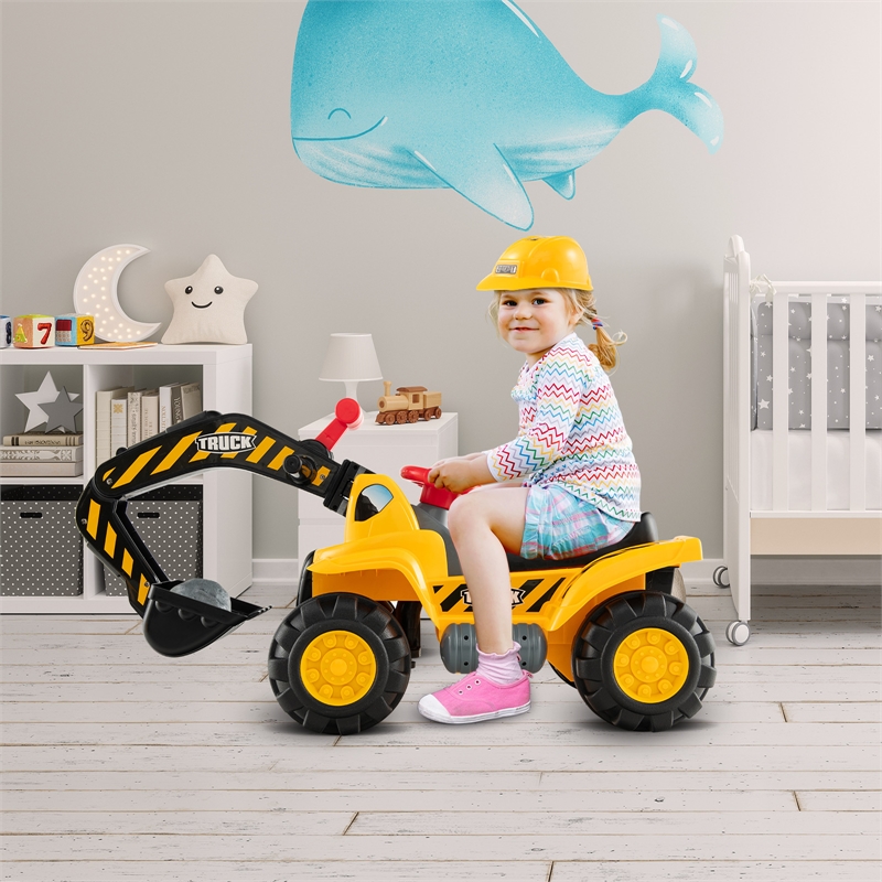 Pemberly Row Kids Toddler Ride On Excavator Digger Truck Scooter Seat Yellow