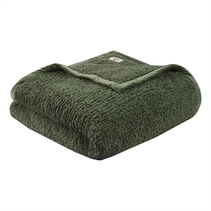 Pemberly Row Contemporary Solid Berber Fabric Full/Queen Blanket in Green