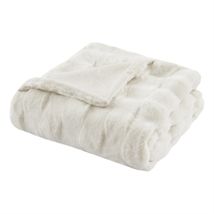 Pemberly Row 50x60&quot Modern Faux Fur and Velvet Throw in Ivory