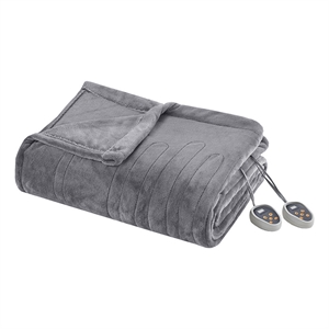 Pemberly Row Contemporary Polyester/Plush Fabric Queen Heated Blanket in Gray