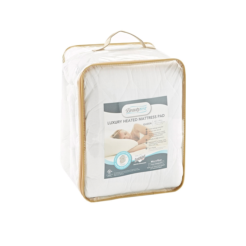 Pemberly Row Heated Microfiber Fabric Full Heated Mattress Pad in White
