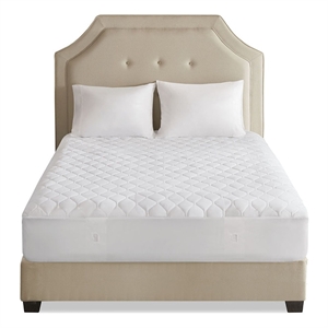 Pemberly Row Heated Microfiber Fabric Full Heated Mattress Pad in White