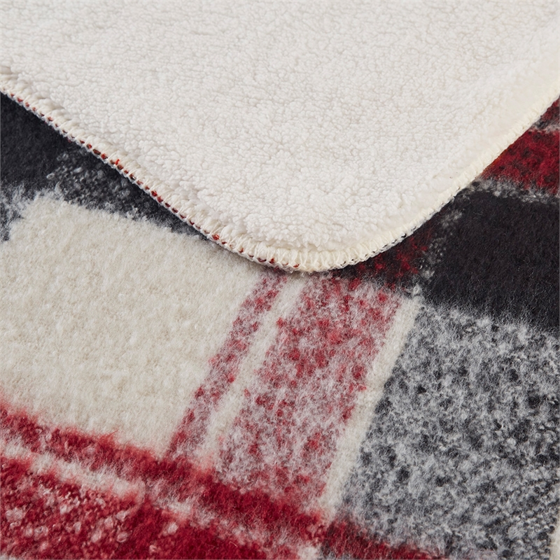 Pemberly Row Mid-Century Faux Mohair to Sherpa Fabric Throw in Red