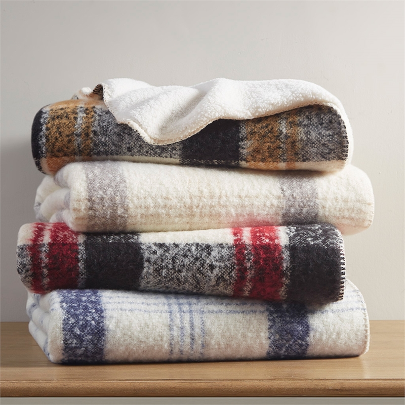 Pemberly Row Mid-Century Faux Mohair to Sherpa Fabric Throw in Red