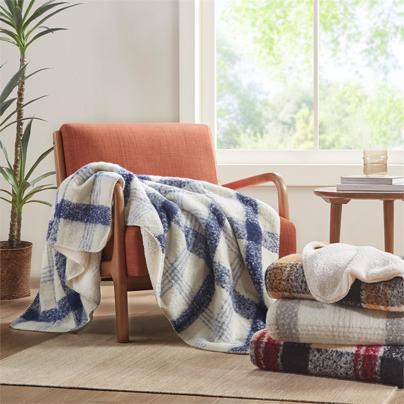 Pemberly Row Mid-Century Faux Mohair to Sherpa Fabric Throw in Red
