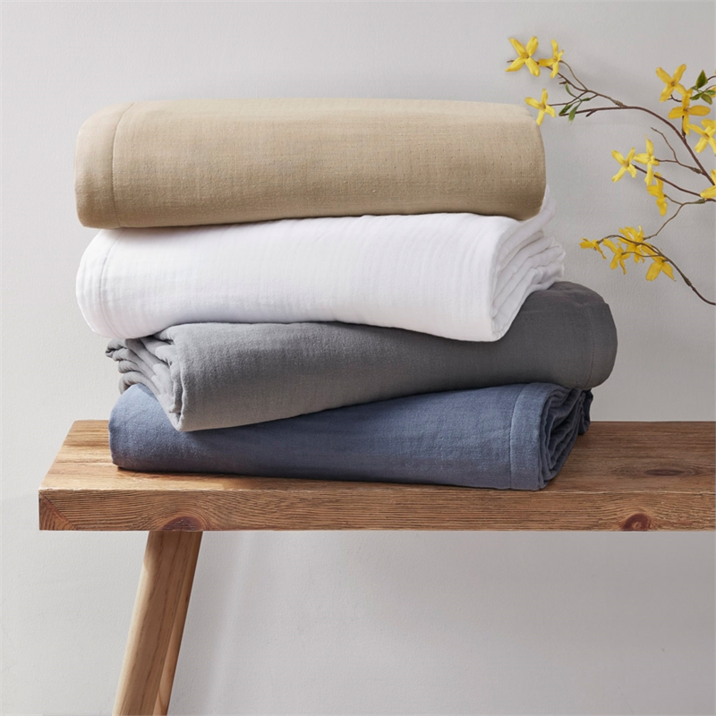 Pemberly Row Gauze Contemporary Lightweight Cotton Full/Queen Blanket in Tan