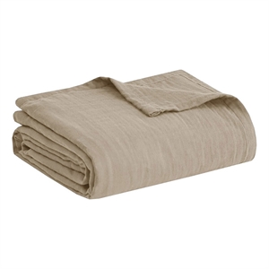 Pemberly Row Gauze Contemporary Lightweight Cotton Full/Queen Blanket in Tan