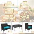 Pemberly Row 4PCS Patio Rattan Furniture Set Cushioned Sofa Turquoise