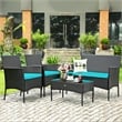 Pemberly Row 4PCS Patio Rattan Furniture Set Cushioned Sofa Turquoise