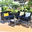 Pemberly Row 4PCS Patio Rattan Furniture Set Cushioned Sofa Navy