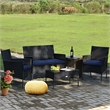 Pemberly Row 4PCS Patio Rattan Furniture Set Cushioned Sofa Navy