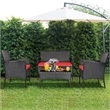 Pemberly Row 4PCS Patio Rattan Furniture Set Cushioned Sofa Red