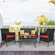 Pemberly Row 4PCS Patio Rattan Furniture Set Cushioned Sofa Red