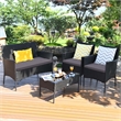 Pemberly Row 4PCS Patio Rattan Furniture Set Cushioned Sofa Gray