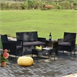 Pemberly Row 4PCS Patio Rattan Furniture Set Cushioned Sofa Gray