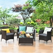 Pemberly Row 4PCS Patio Rattan Furniture Set Cushioned Sofa Gray Cushions