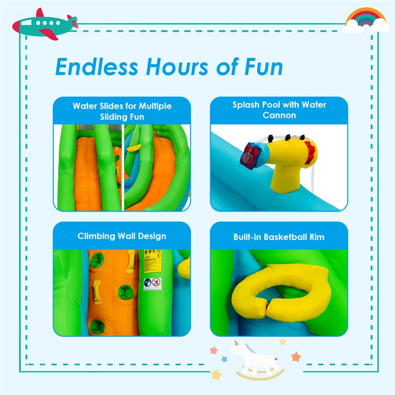Pemberly Row Inflatable Water Park Bounce House w/Climbing Wall&480W Blower