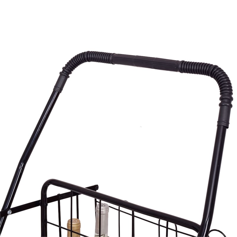 Pemberly Row Folding Shopping Cart Jumbo Basket Grocery Laundry Travel Black