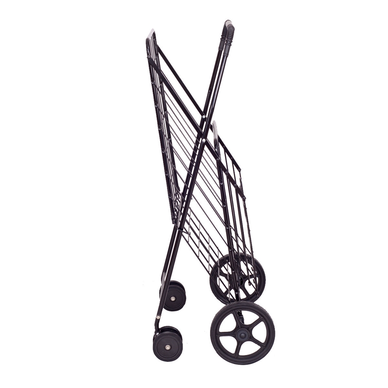 Pemberly Row Folding Shopping Cart Jumbo Basket Grocery Laundry Travel Black