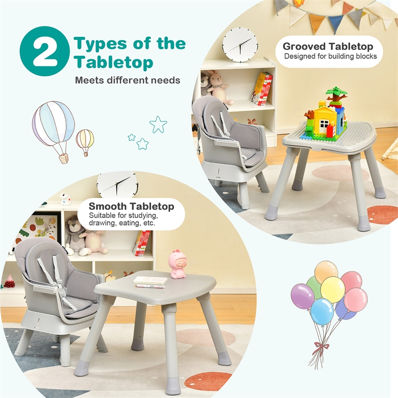 Pemberly Row 8 in 1 Baby High Chair Convertible Dining Booster Seat Gray