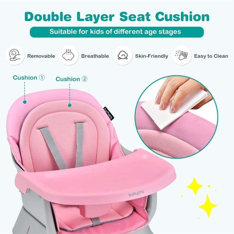 Pemberly Row 8 in 1 Baby High Chair Convertible Dining Booster Seat Pink