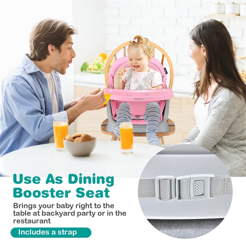 Pemberly Row 8 in 1 Baby High Chair Convertible Dining Booster Seat Pink