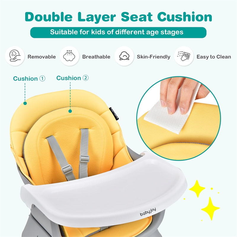Pemberly Row 8 in 1 Baby High Chair Convertible Dining Booster Seat Yellow